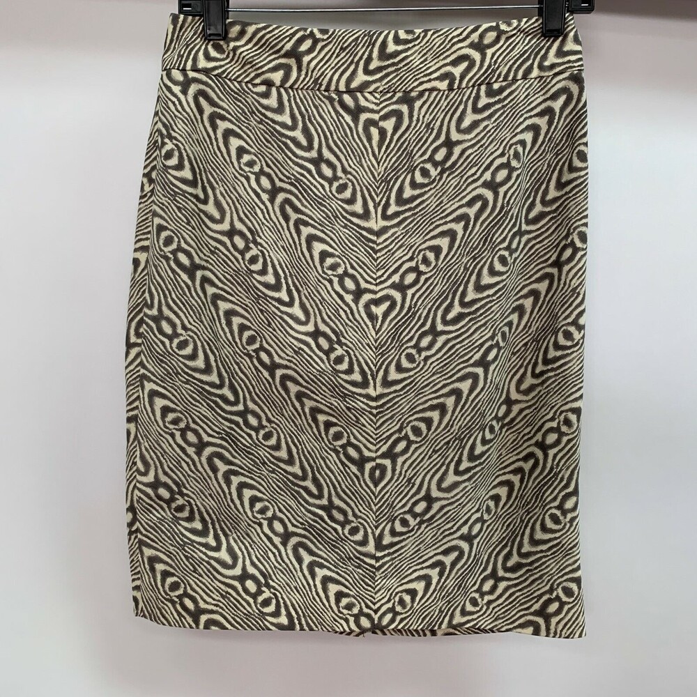 Anthropologie 9-H15 Scl Skirt 2 Brown Ivory Animal Print Pencil Straight